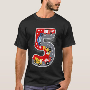 Camiseta Crianças, 5, Aniversário, 5 Anos, Com Bombeiro E P