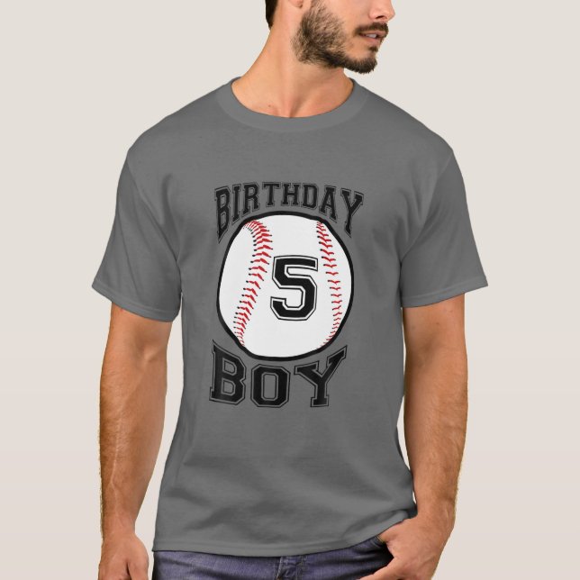 Camiseta Crianças 5 Aniversário de 2016 Beisebol Boys Cinco (Frente)