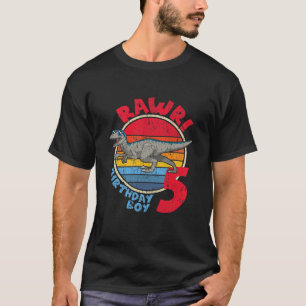 Camiseta Crianças 5 Aniversário Eu Rawr! Velociraptor I Fam