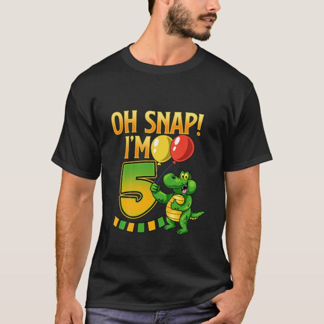 Camiseta Crianças 5 Aniversário "Oh Snap!" Croc Funny Turni (Frente)