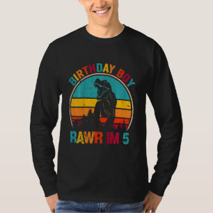 Camiseta Crianças 5 Birthday Boy Rawr Eu sou 5 Dinossauro R