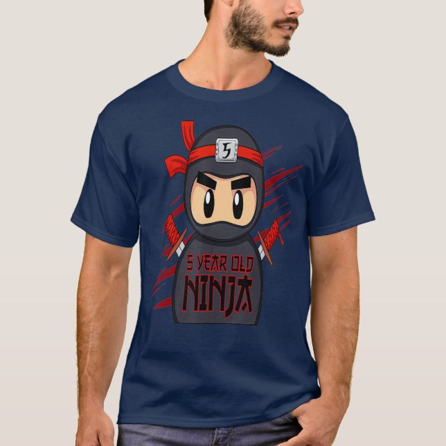 Camiseta Crianças 5 Birthday Ninja Meninos 5 Anos (Frente)