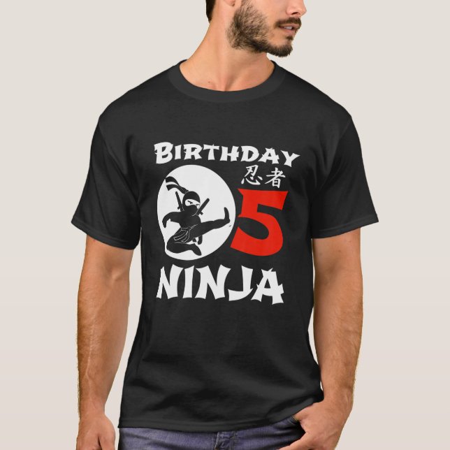 Camiseta Crianças 5 Birthday Ninja Meninos Cinco Anos Prese (Frente)