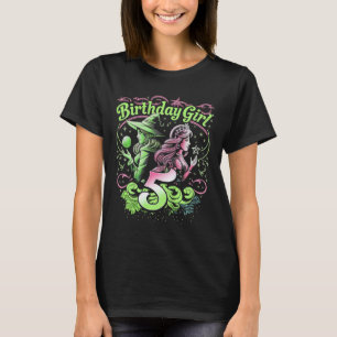Camiseta Crianças 5 bruxas de aniversário rosa e verde de 5