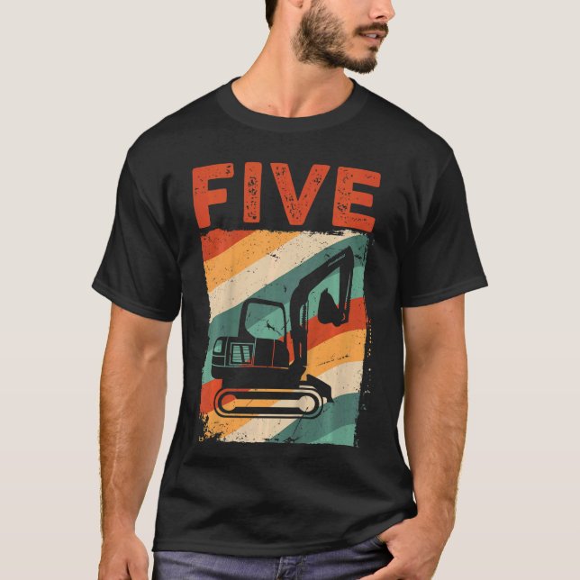 Camiseta Crianças - 5 de Aniversário - Construção Veh (Frente)