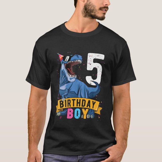 Camiseta Crianças 5 de Aniversário de Aniversário T Rex Kid (Frente)