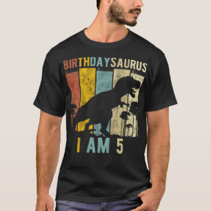 Camiseta Crianças 5 de Aniversário Dinossauro T Rex 5 Anos