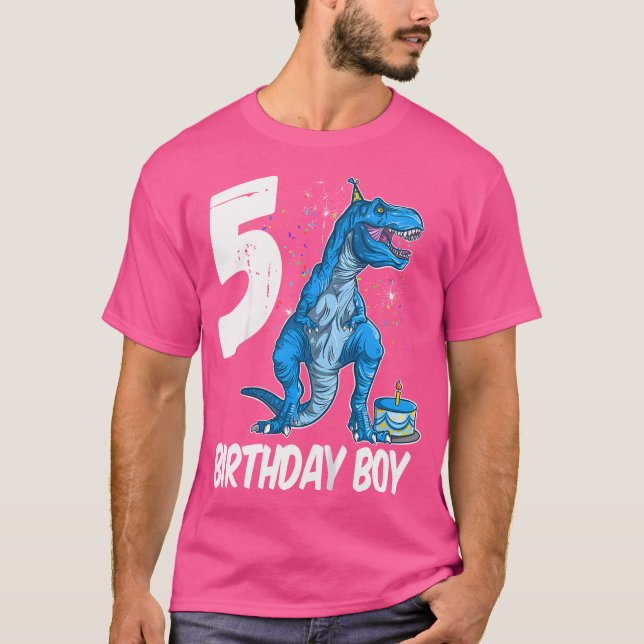 Camiseta Crianças 5 de Aniversário Dinossauro T Rex Para 5  (Frente)