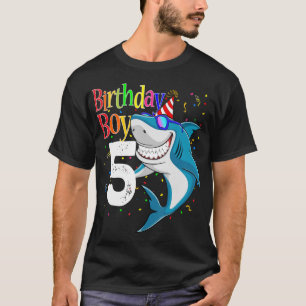 Camiseta Crianças 5 de Aniversário Garoto Tubarão-Cerca De