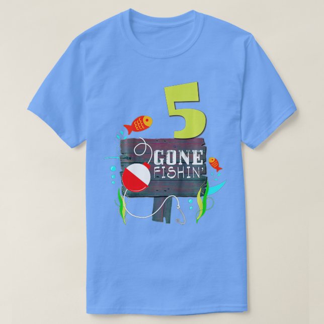 Camiseta Crianças 5 de Aniversário O Pescador Gone Fishin G (Frente do Design)