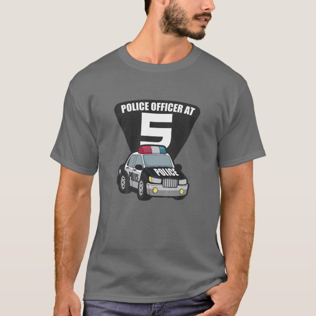 Camiseta Crianças 5 de Aniversário Polícia de Carro Emergên (Frente)