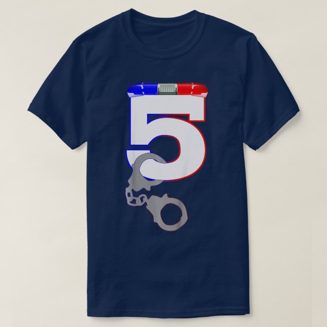 Camiseta Crianças 5 de Aniversário Policial Garotos 5 Anos (Frente do Design)