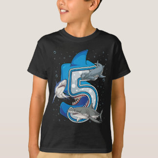 Camiseta Crianças 5 de Aniversário Tubarão 5 anos de idade