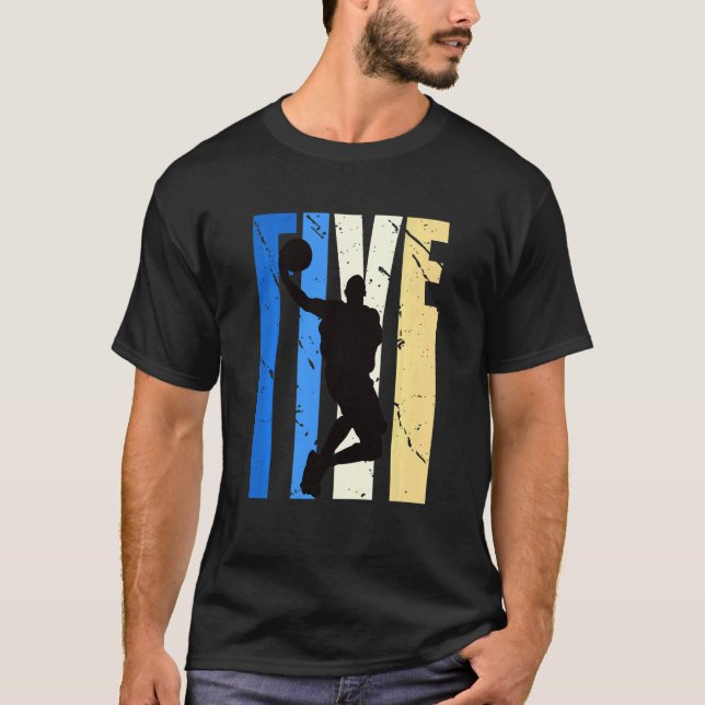 Camiseta Crianças, 5 de Basquete, Aniversário Para Ventilad (Frente)