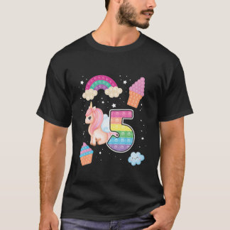 Camiseta Crianças 5 Magical Poppin Birthday Unicorn Popula 