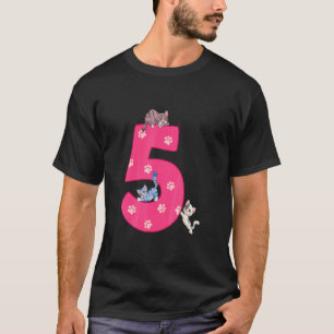 Camiseta Crianças 5h Gato Celebração de Aniversário 5 Anos 