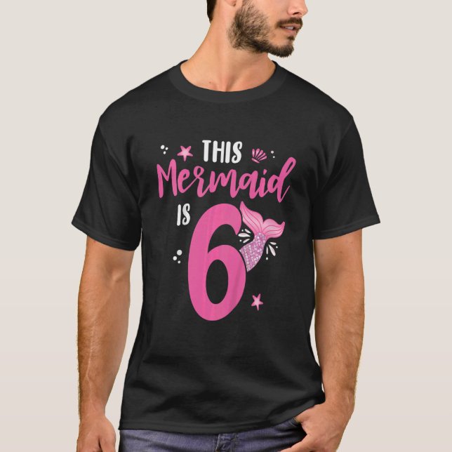Camiseta Crianças 6 Aniversário Sereia 6 Meninas Correspond (Frente)