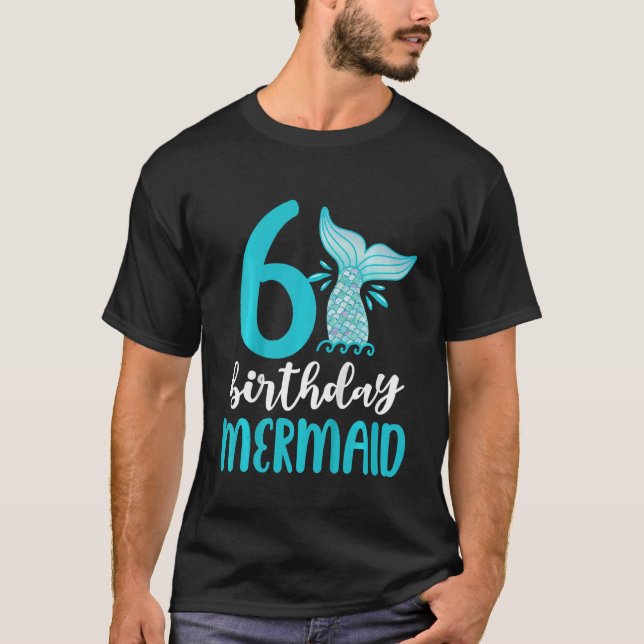 Camiseta Crianças 6 Aniversário Sereia 6 Meninas Correspond (Frente)