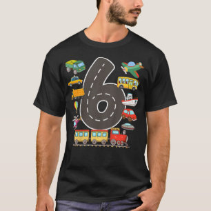 Camiseta Crianças 6 anos Transporte Aniversário 6 Boys a