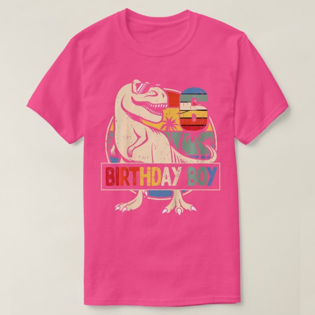 Camiseta Crianças 6 Birthday Boy Dino Rex Dinossaur Boys Ma (Frente do Design)