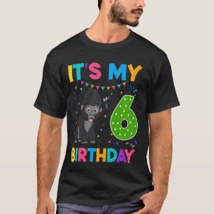 Camiseta Crianças 6 Birthday Gorilla 6 anos Meninas Z