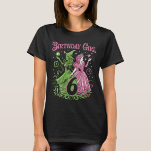 Camiseta Crianças 6 bruxas de aniversário rosa e verde de 6