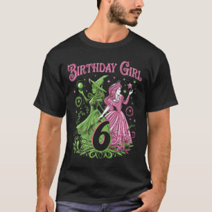 Camiseta Crianças 6 bruxas de aniversário rosa e verde de 6