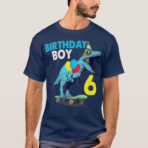 Camiseta Crianças 6 de Aniversário Dinossauro T Rex por 6 a