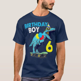 Camiseta Crianças 6 de Aniversário Dinossauro T Rex por 6 a