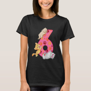 Camiseta Crianças 6 de Aniversário Gatinhos de Balão de Gat