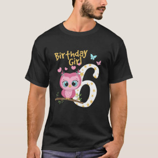 Camiseta Crianças 6 De Aniversário Para Raparigas Coruja De