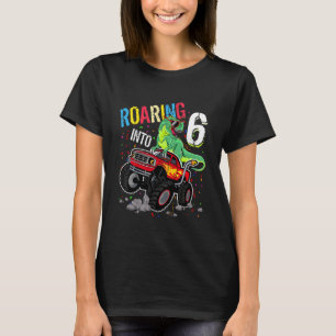 Camiseta Crianças 6 de Aniversário T Rex Dinossaur Monster