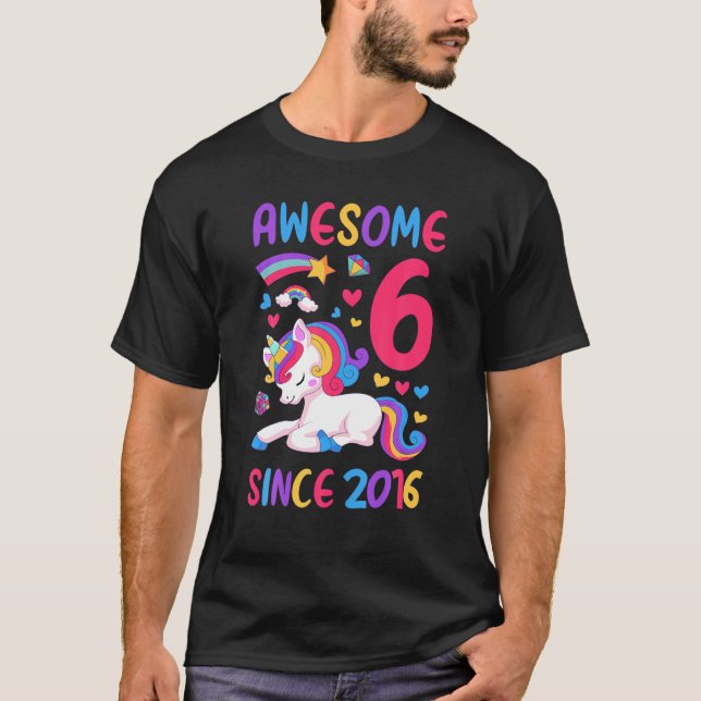 Camiseta Crianças 6 Festa de aniversário Unicorela de 6 ano (Frente)