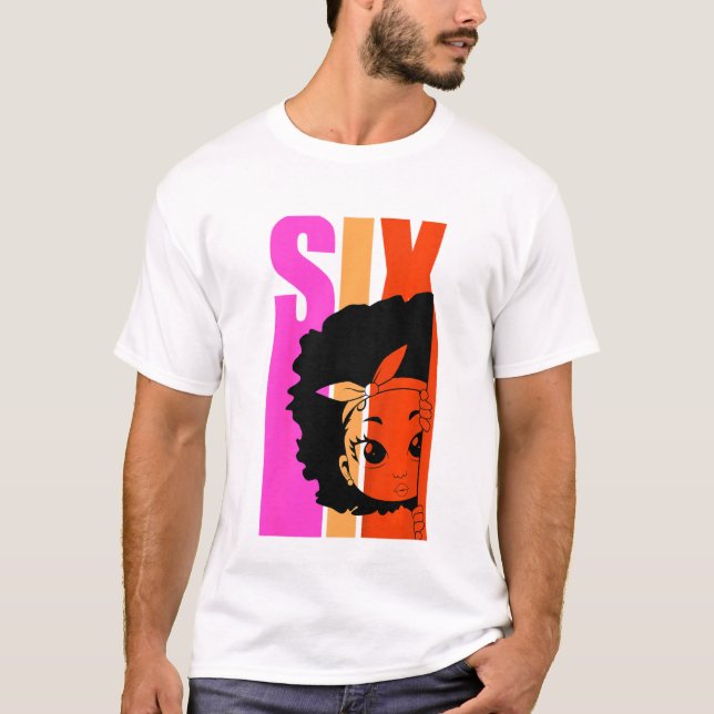 Camiseta Crianças 6 Hoje Menina Negra Rainha Retro 6 Afro (Frente)