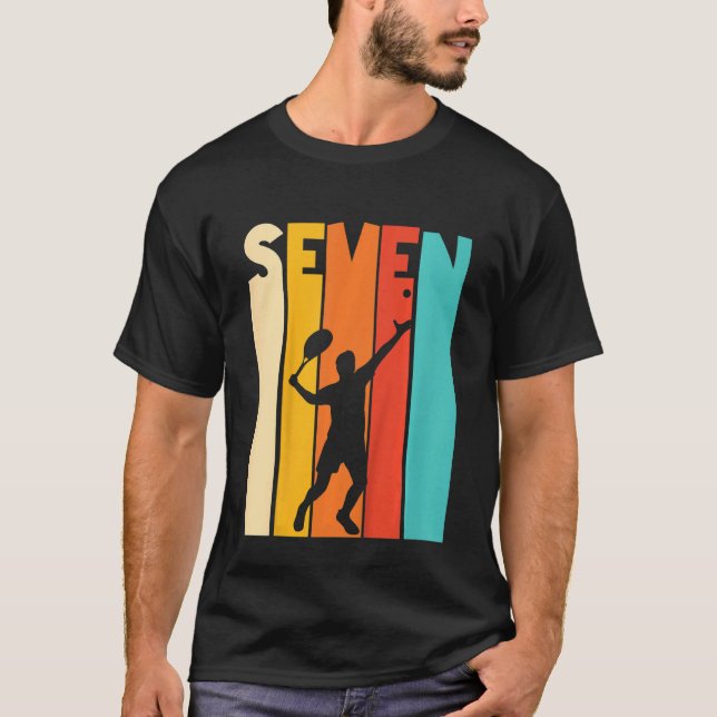 Camiseta Crianças 7º Aniversário Jogador de Tênis Retro 7 A (Frente)