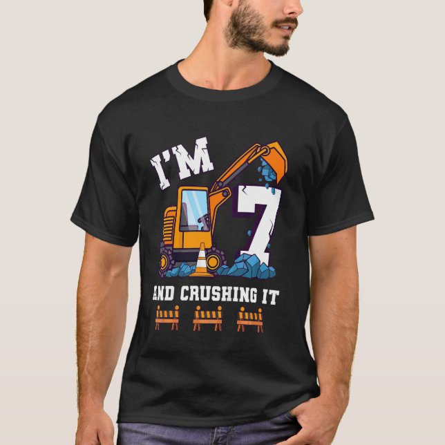 Camiseta Crianças 7 Aniversário Esmagando o Escavador Digge (Frente)