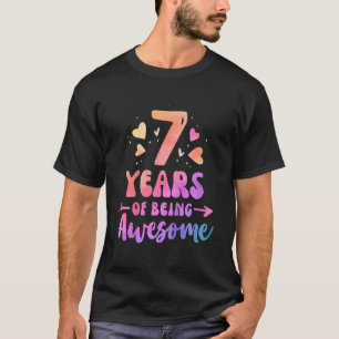 Camiseta Crianças 7 Anos Sendo Incrível Tie Dye Hearts 7 B