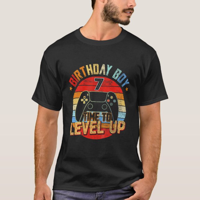 Camiseta Crianças 7 Birthday Boy Time To Level Up 7 Anos (Frente)