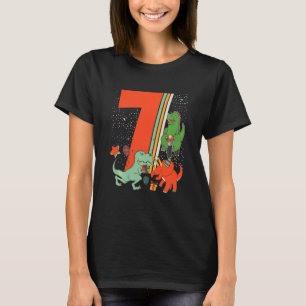 Camiseta Crianças 7 De Aniversário 7 Anos Com Dino E Dinos