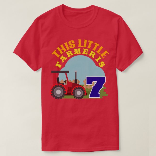 Camiseta Crianças 7 de Aniversário Este Pequeno Farmário É  (Frente do Design)