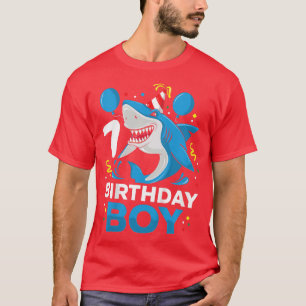 Camiseta Crianças 7 de Aniversário Garoto de Tubarão Festa 
