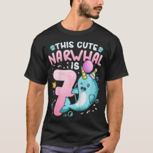 Camiseta Crianças 7 de Aniversário Narwhal 7 Tema de Festa
