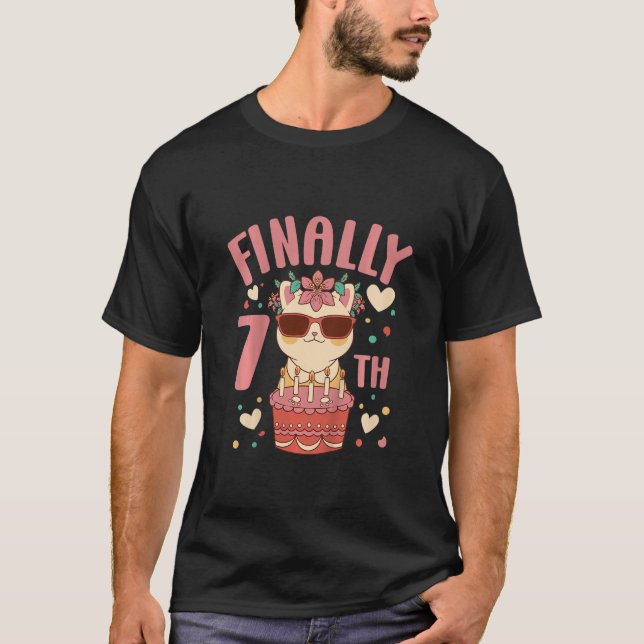 Camiseta Crianças 7 de Aniversário Raparigas Cuja Gata É Ca (Frente)
