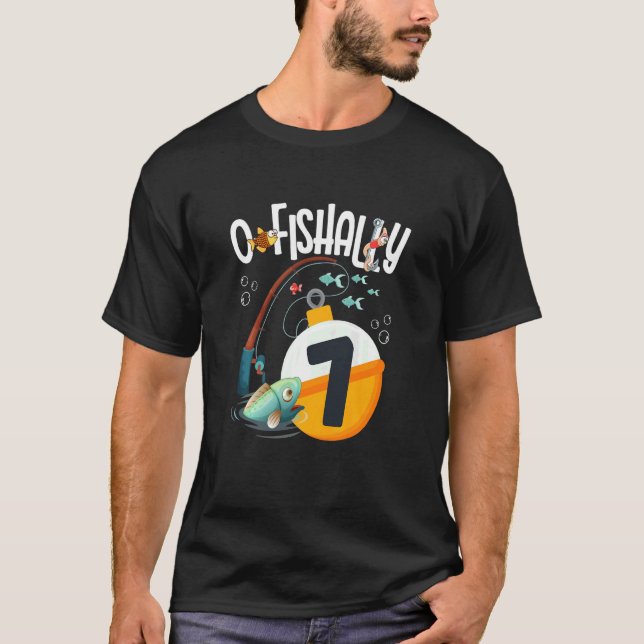 Camiseta Crianças 7 De Aniversário Tema De Pesca Para Menin (Frente)