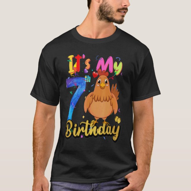 Camiseta Crianças 7 de frango Aniversário de 7 anos Meninas (Frente)