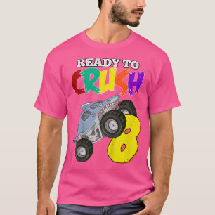 Camiseta Crianças 8º Aniversário Boys Monster Truck 8 Anos