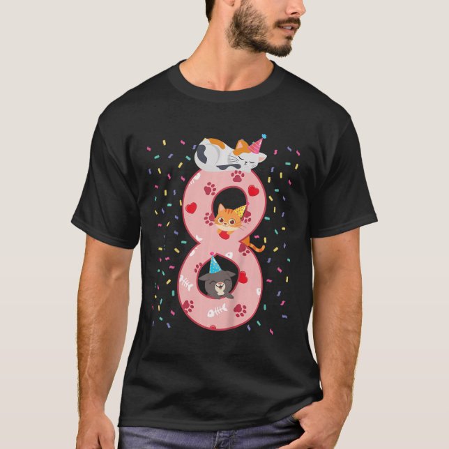 Camiseta Crianças 8º Aniversário Gato De Gato Bonito De 8 A (Frente)