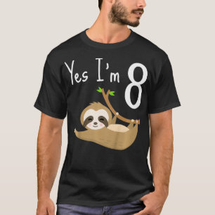 Camiseta Crianças 8º Aniversário Sloth Sim Tenho 8 Anos De