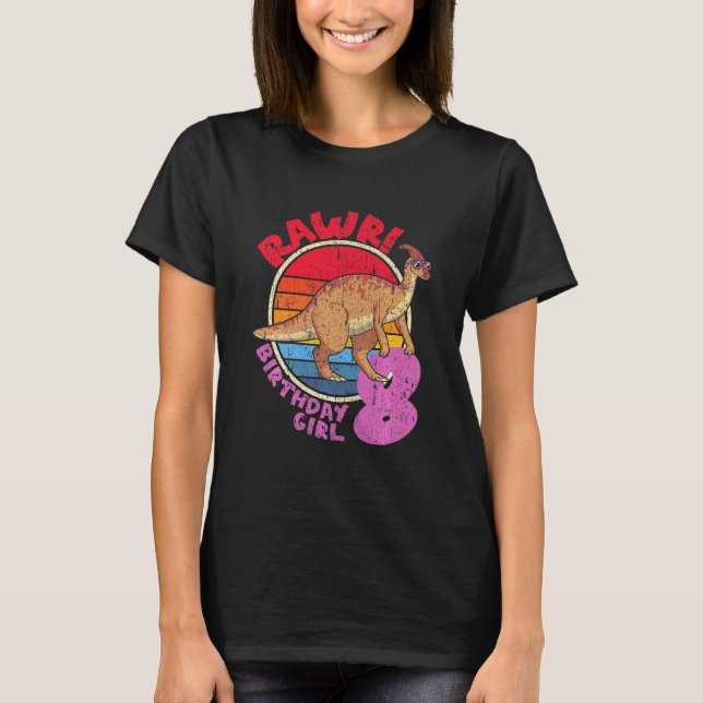 Camiseta Crianças, 8.º Aniversário, eu Rawr! Parasaurolopho (Frente)