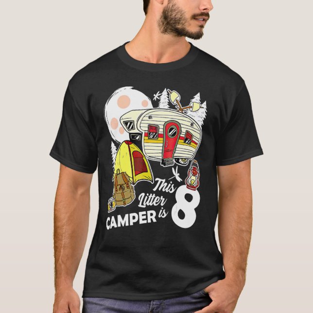 Camiseta Crianças 8 acampando o garoto de aniversário e a g (Frente)